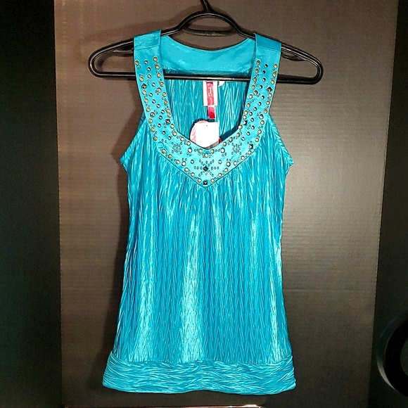 NEW HeartSoul Turquoise Blouse Tank Top with Rivets. Size Small (with tags) - Picture 2 of 15